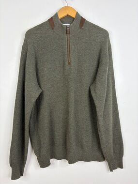 Peter Millar Quarter Zip Sweater Mens XL Khaki Green Merino Wool Cashmere Golf
